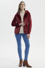 Polar Mujer Básico Plush Con Cierre Rojo Oscuro