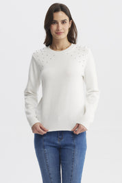 Sweater Mujer Cuello Strass Crudo