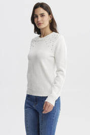 Sweater Mujer Cuello Strass Crudo