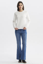 Sweater Mujer Cuello Strass Crudo