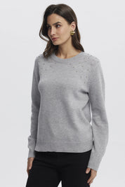 Sweater Mujer Cuello Strass Gris