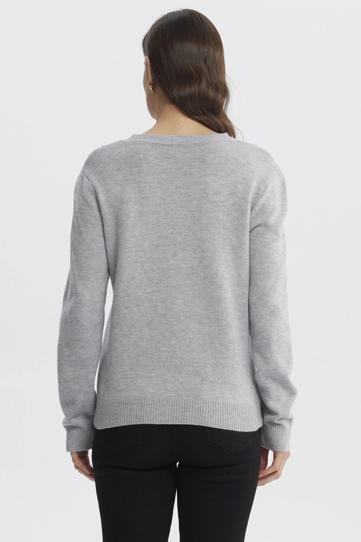 Sweater Mujer Cuello Strass Gris