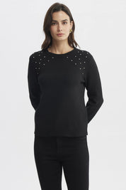 Sweater Mujer Cuello Strass Negro