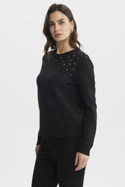 Sweater Mujer Cuello Strass Negro