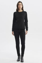Sweater Mujer Cuello Strass Negro