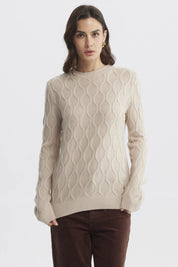 Sweater beige de mujer con diseño de tejido ondulado sin estampa visible ideal para un look casual y acogedor