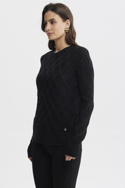 Sweater mujer negro con diseño de ondas en relieve estilo casual sin estampa visible