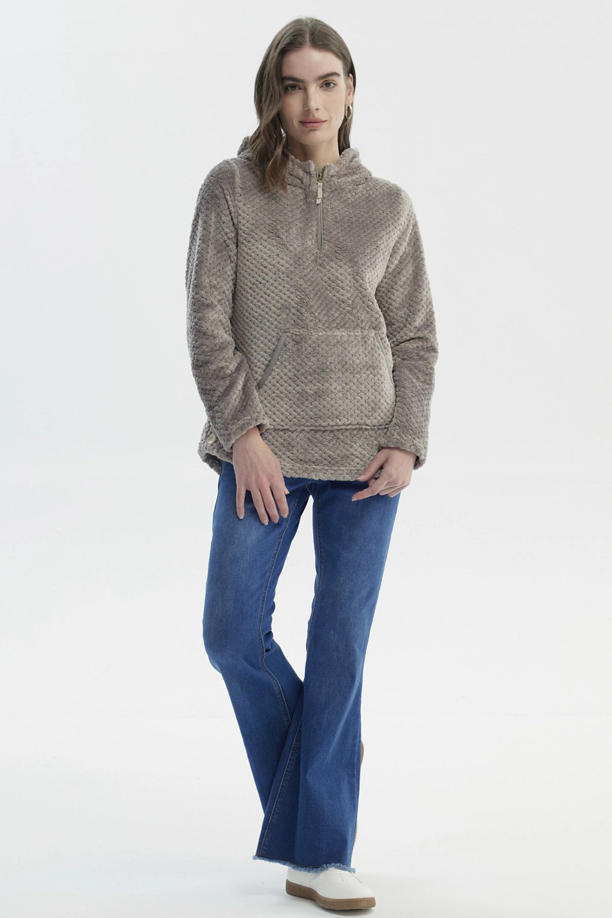 Polar Mujer Básico Aplicación Botón Gris