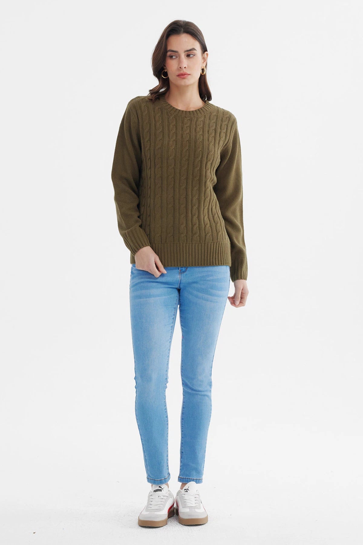 Sweater Mujer Tranzado Verde Musgo