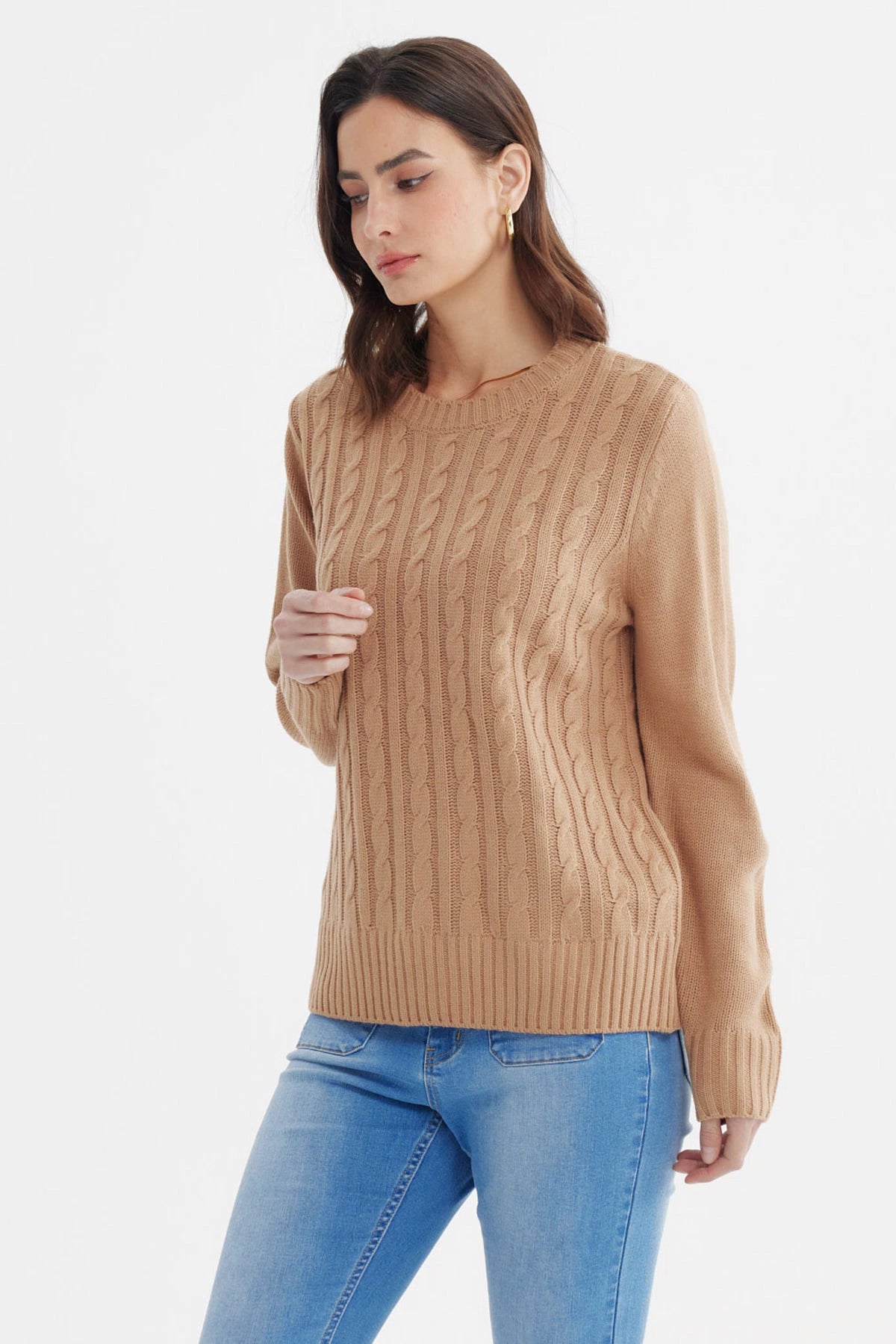 Sweater Mujer Tranzado Beige Oscuro