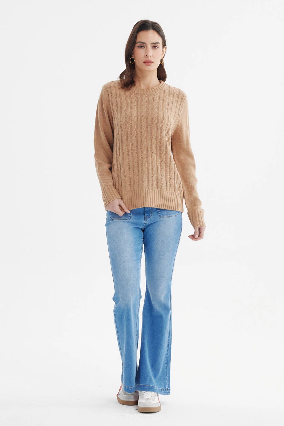 Sweater Mujer Tranzado Beige Oscuro