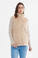 Chaleco polar beige de mujer con textura peluda sin estampa con cierre y cuello alto frontal