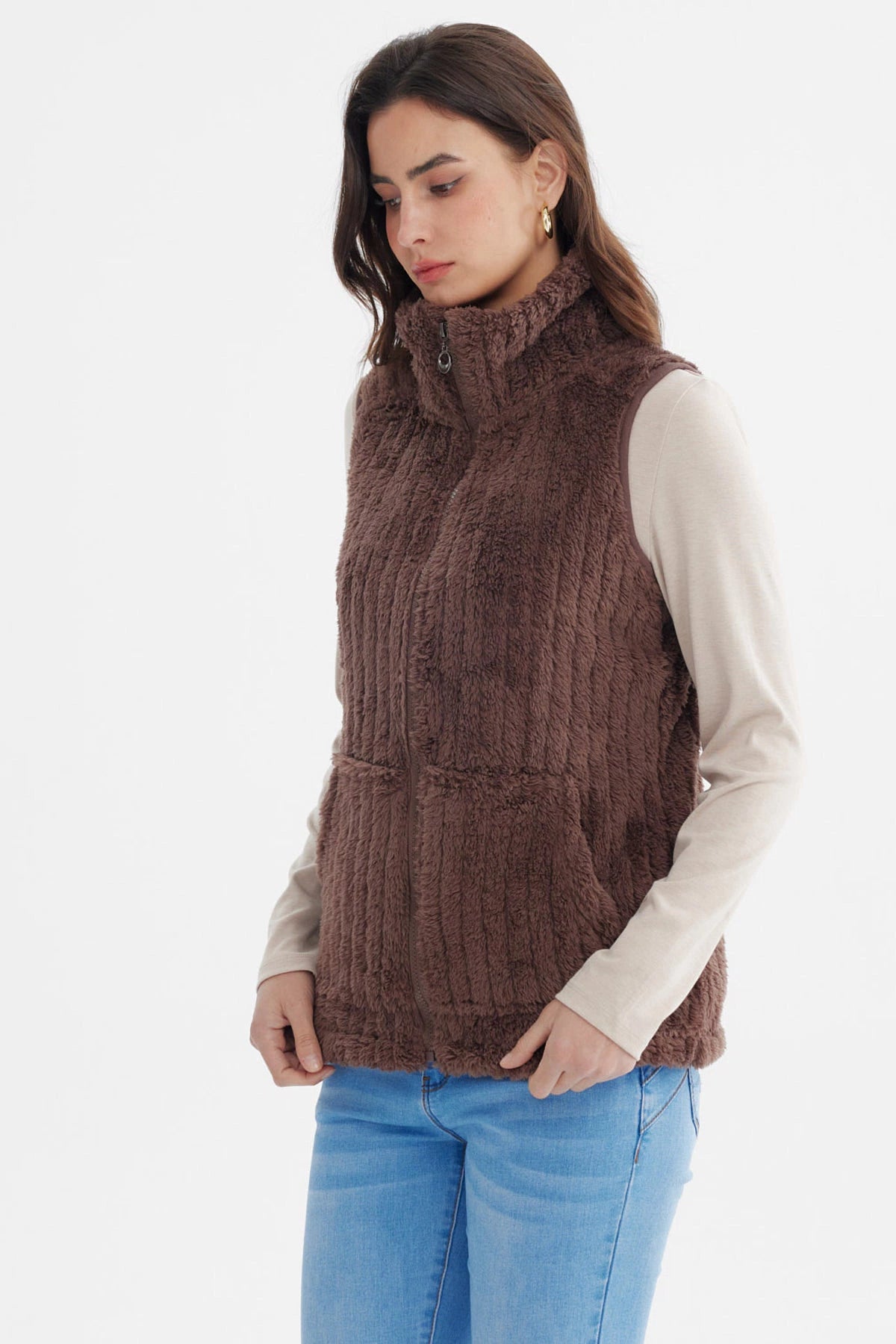 Polar Mujer Peludo Con Textura Chocolate