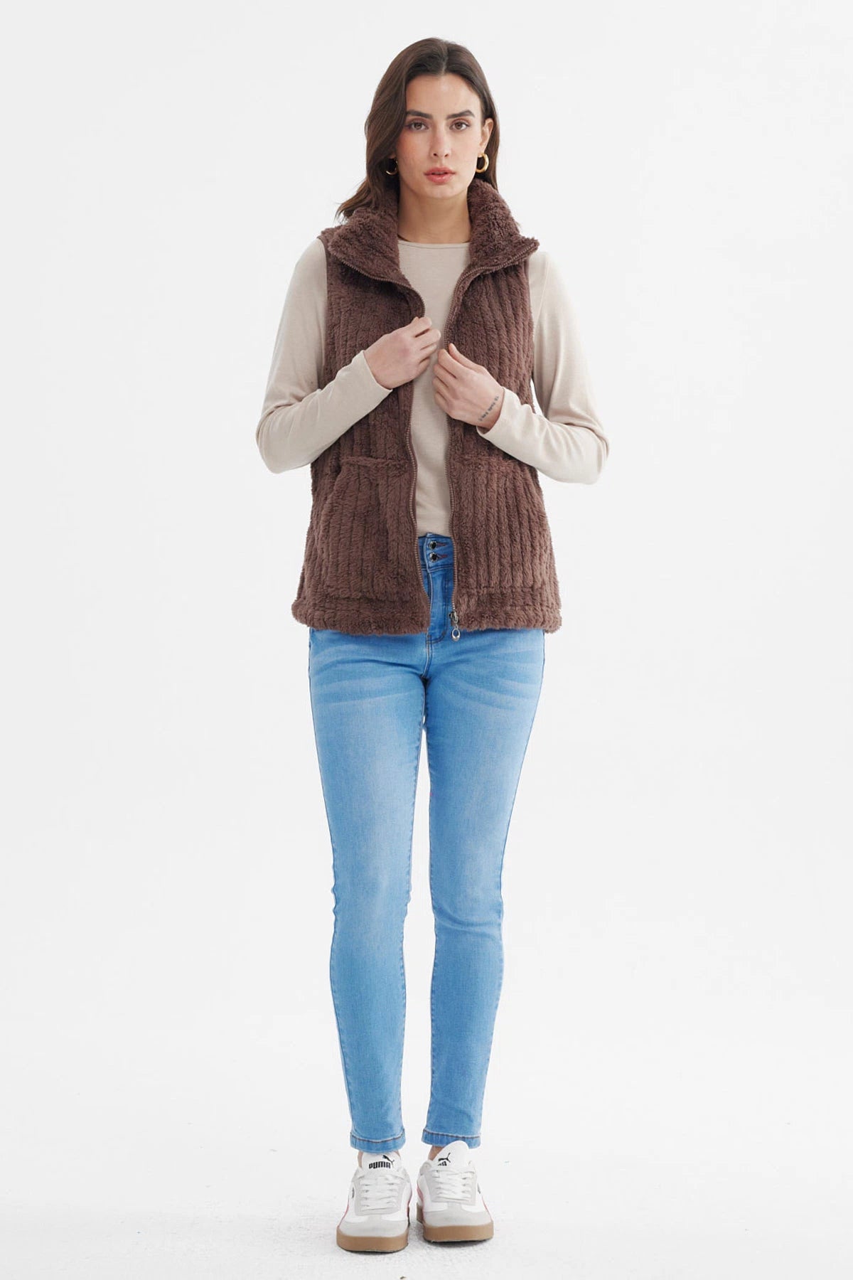 Polar Mujer Peludo Con Textura Chocolate