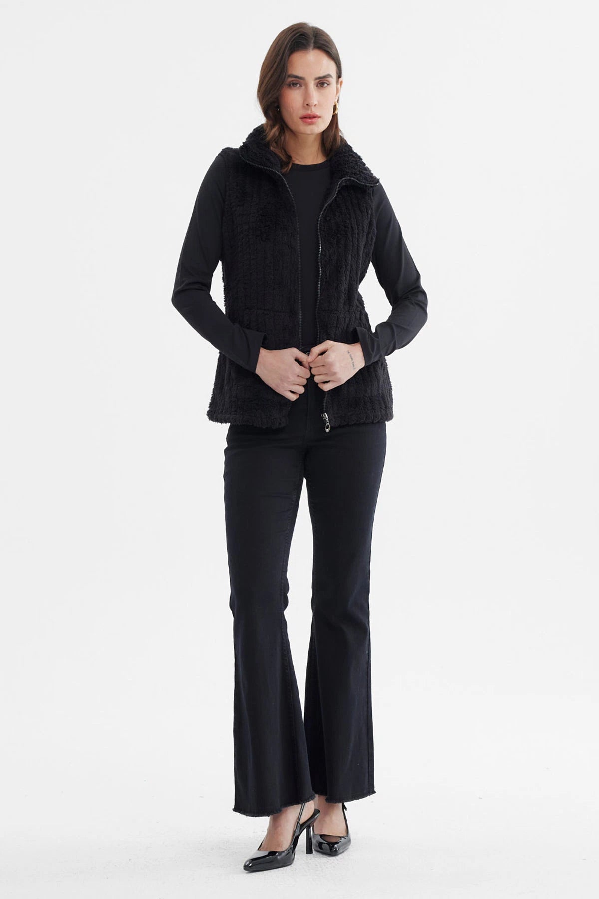 Polar Mujer Peludo Con Textura Negro