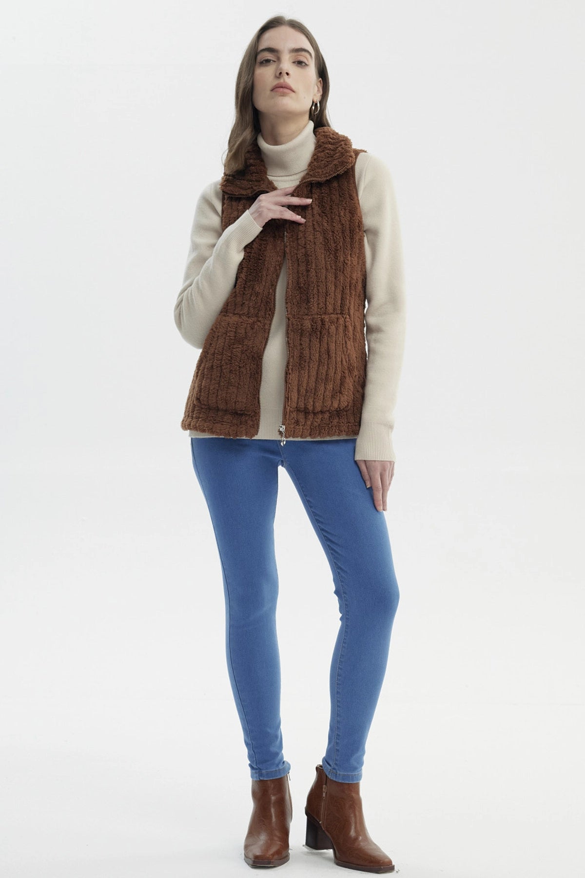 Polar Mujer Peludo Con Textura Camel Oscuro