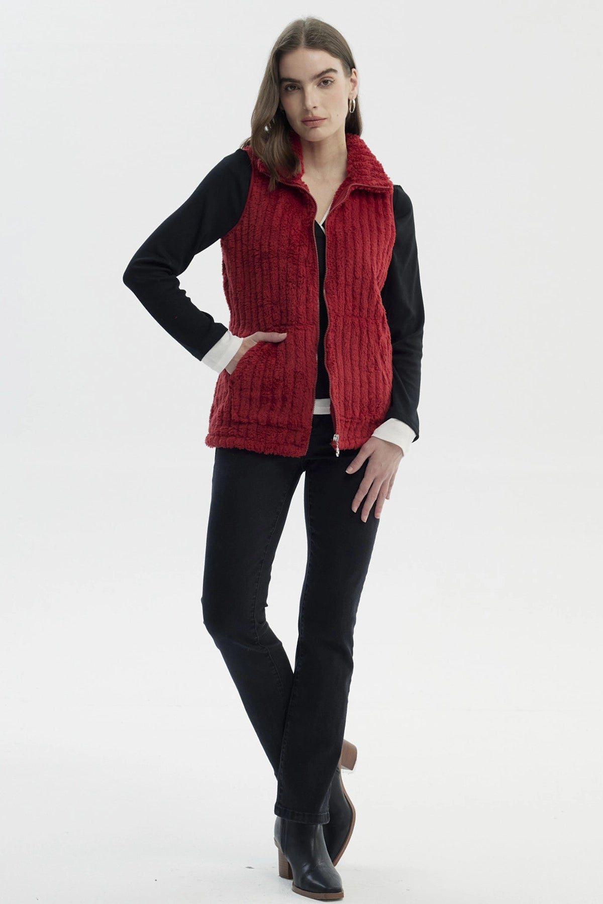 Polar Mujer Peludo Con Textura Rojo Oscuro