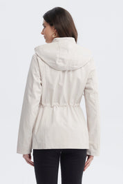 Chaqueta mujer arena con gorro y bolsillos frontales lisos casual elegante