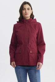 Chaqueta Mujer Con Gorro Rojo