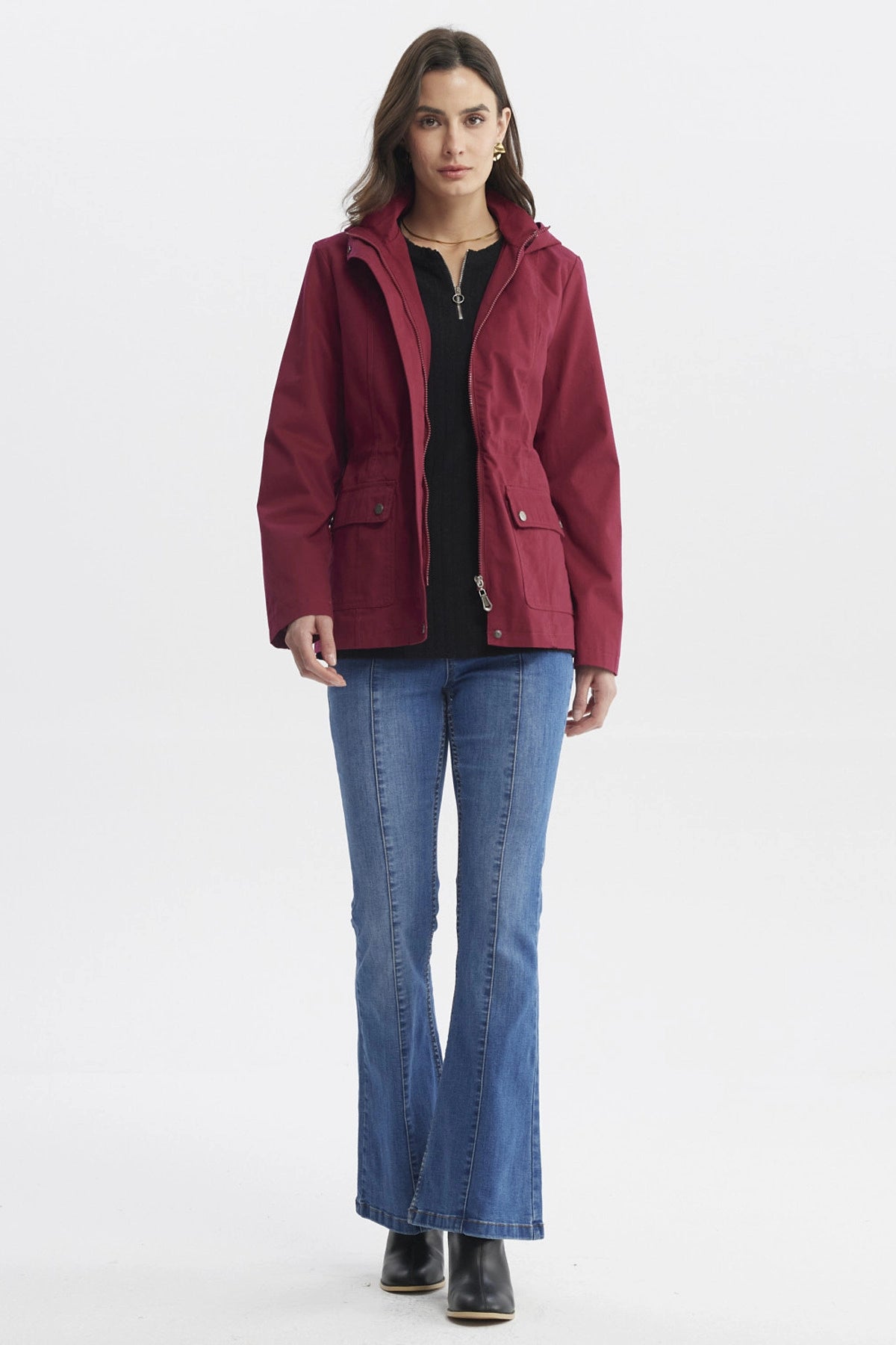 Chaqueta Mujer Con Gorro Rojo