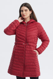 Parka Mujer Larga Básica Rojo Oscuro