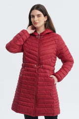 Parka Mujer Larga Básica Rojo Oscuro