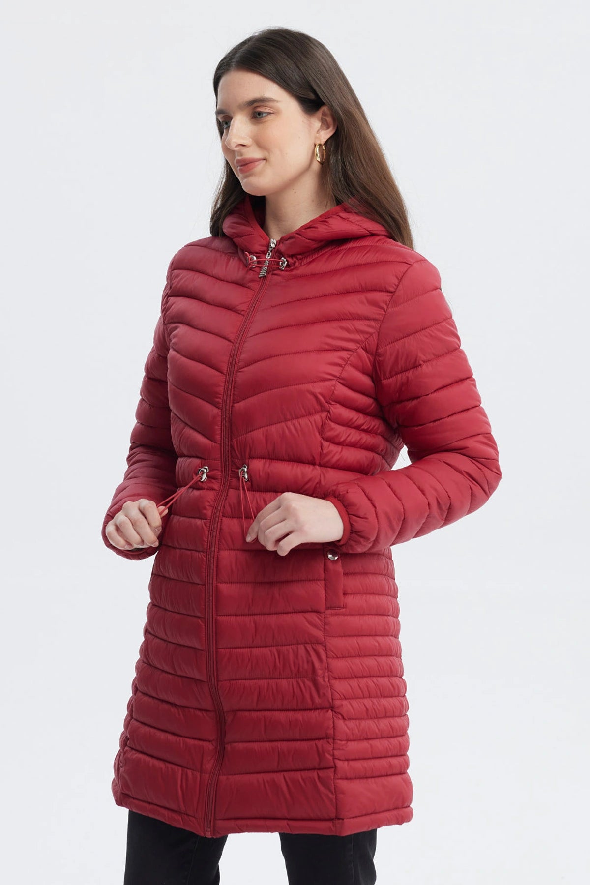 Parka Mujer Larga Básica Rojo Oscuro