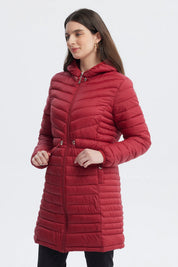 Parka Mujer Larga Básica Rojo Oscuro