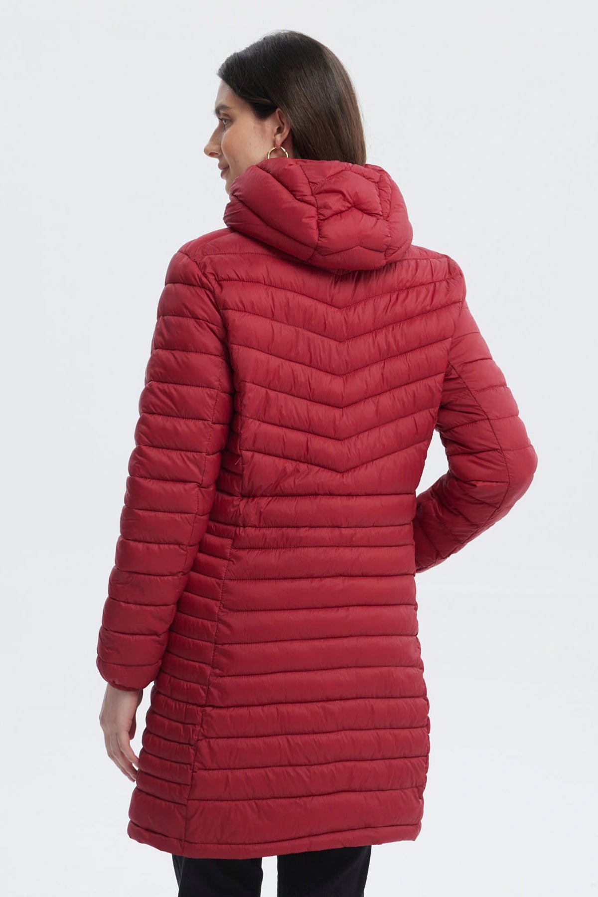 Parka Mujer Larga Básica Rojo Oscuro
