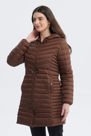 Parka Mujer Larga Básica Café Oscuro