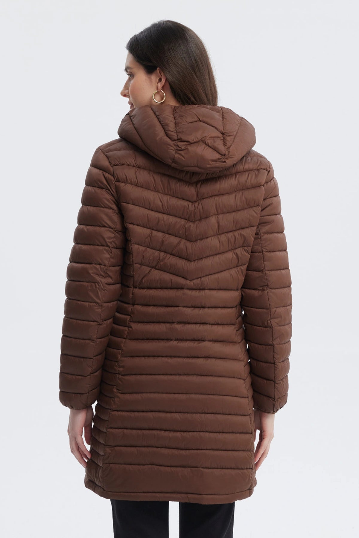 Parka Mujer Larga Básica Café Oscuro