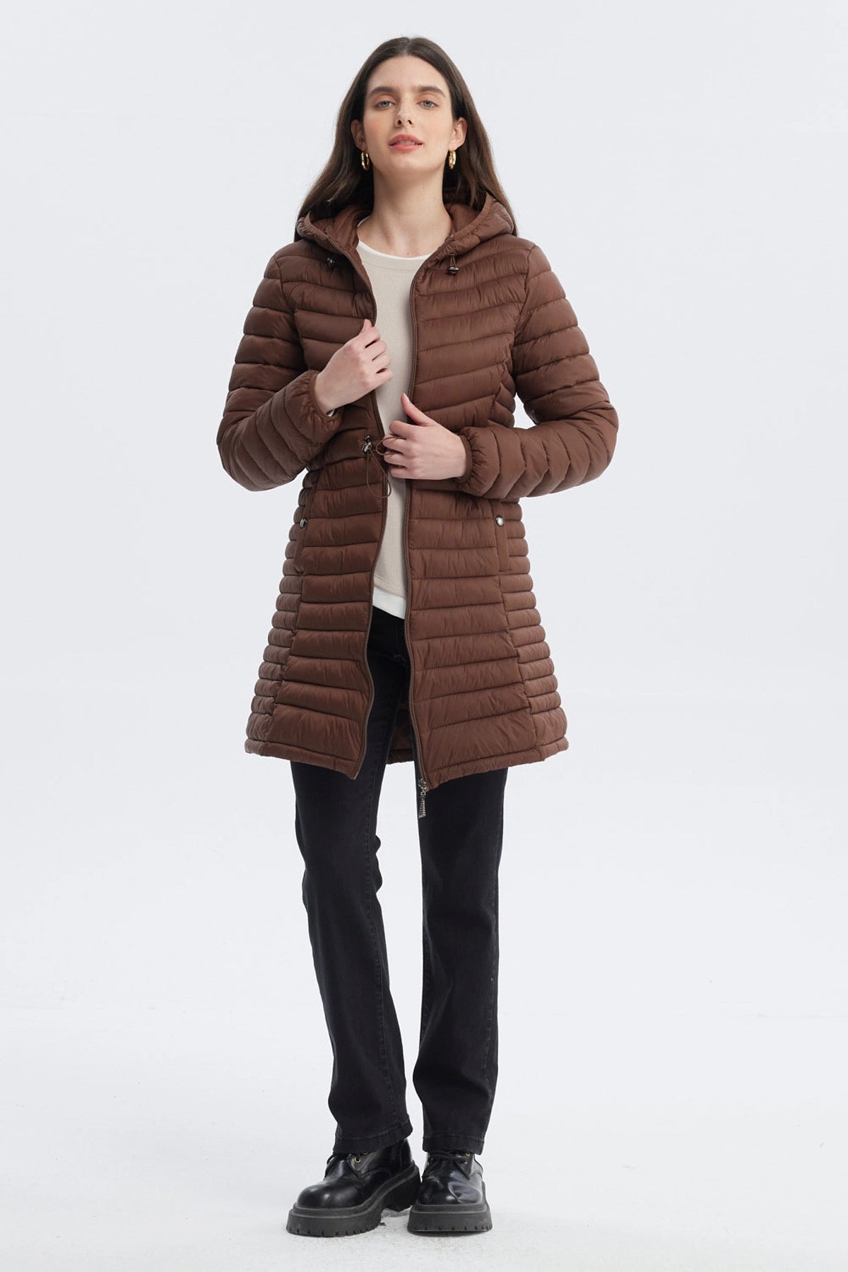 Parka Mujer Larga Básica Café Oscuro