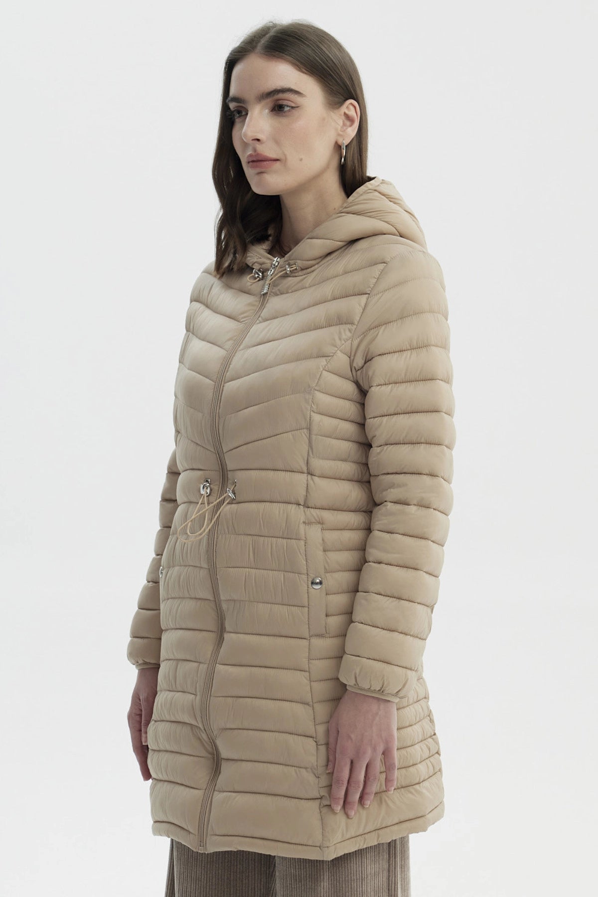 Parka Mujer Larga Básica Beige
