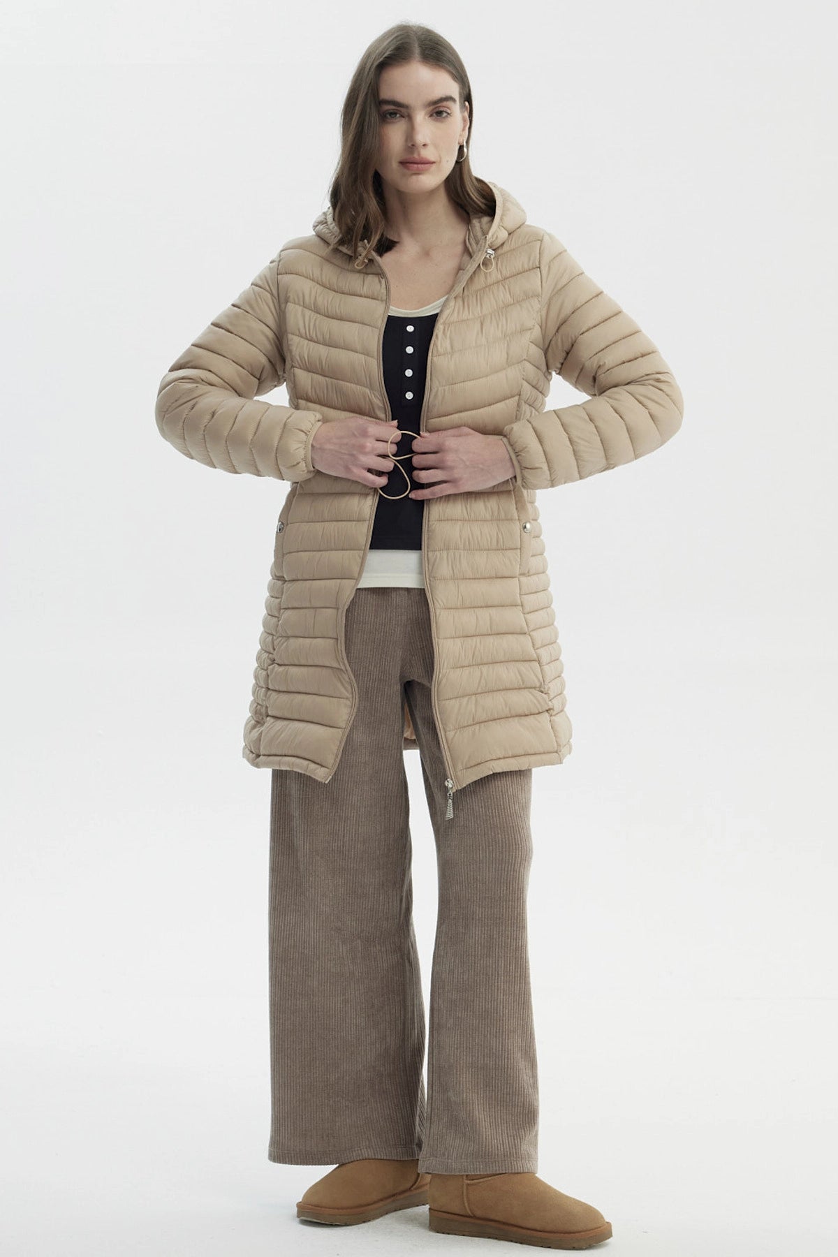 Parka Mujer Larga Básica Beige