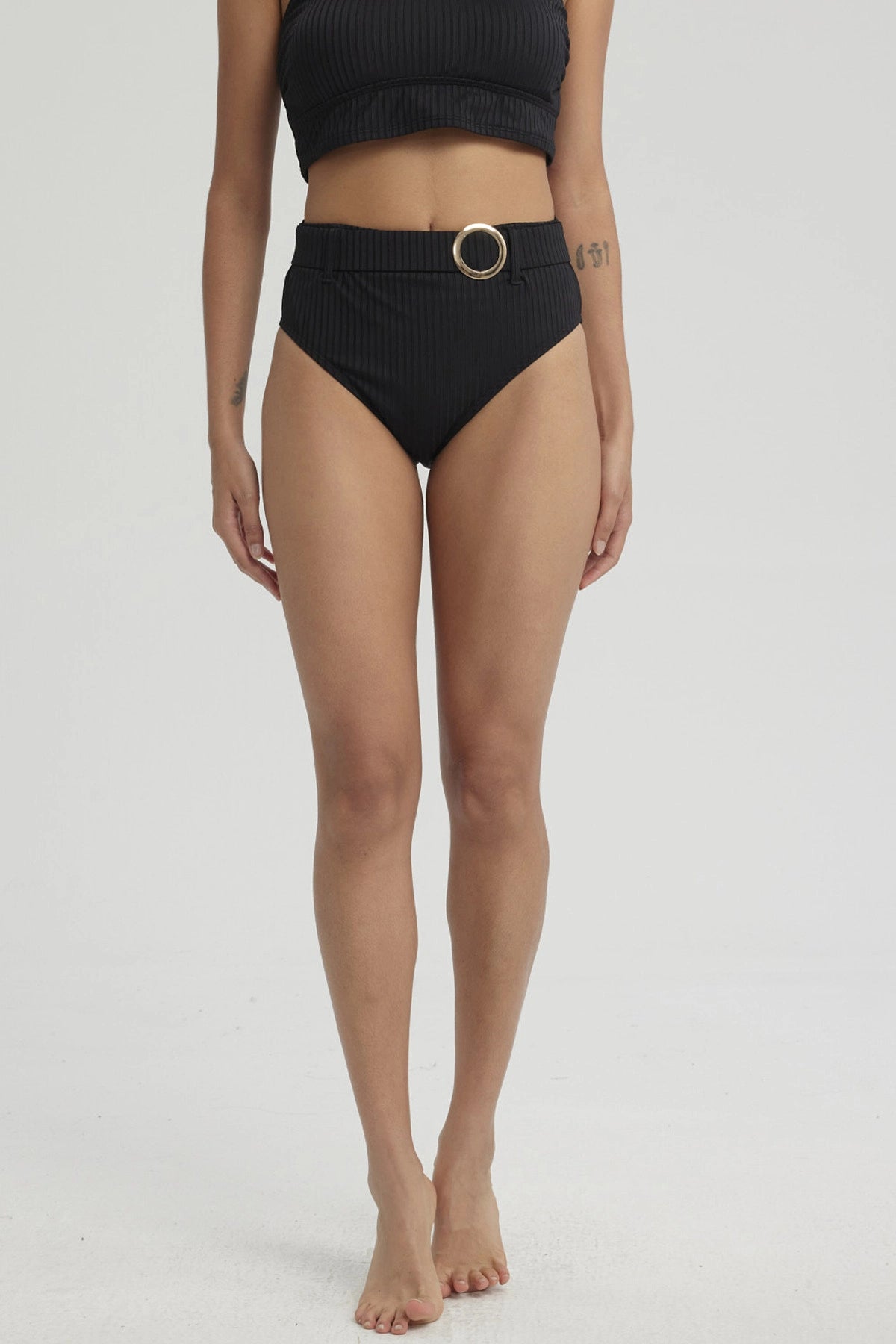 Traje de Baño Mujer Tiro Alto Aplicación Negro