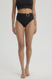 Traje de Baño Mujer Tiro Alto Aplicación Negro