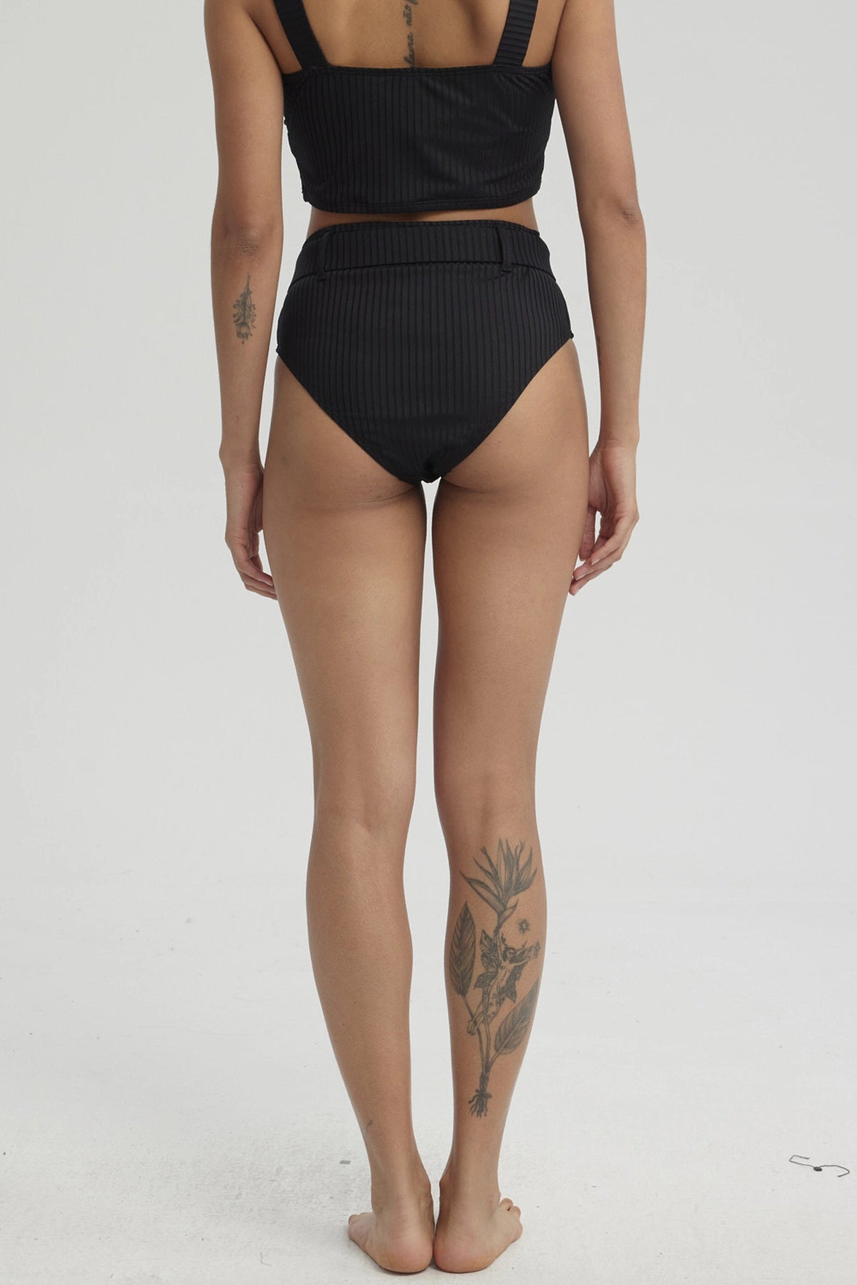 Traje de Baño Mujer Tiro Alto Aplicación Negro