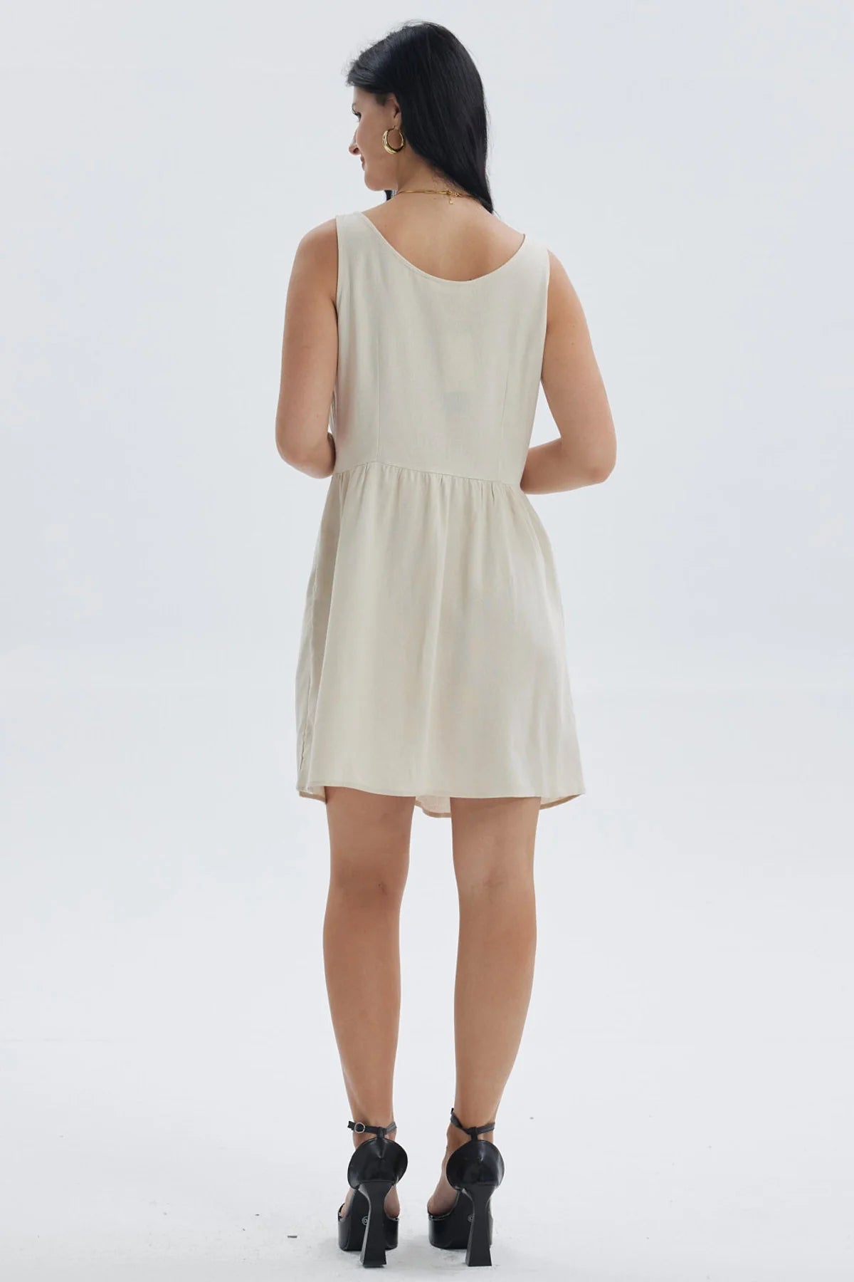 Vestido Mujer Lino Corto Arena