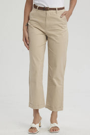 Pantalón Mujer Sastrero Cinturón Pu Beige Claro