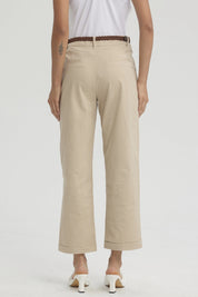 Pantalón Mujer Sastrero Cinturón Pu Beige Claro