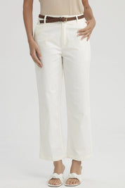 Pantalón Mujer Sastrero Cinturón Pu Crema