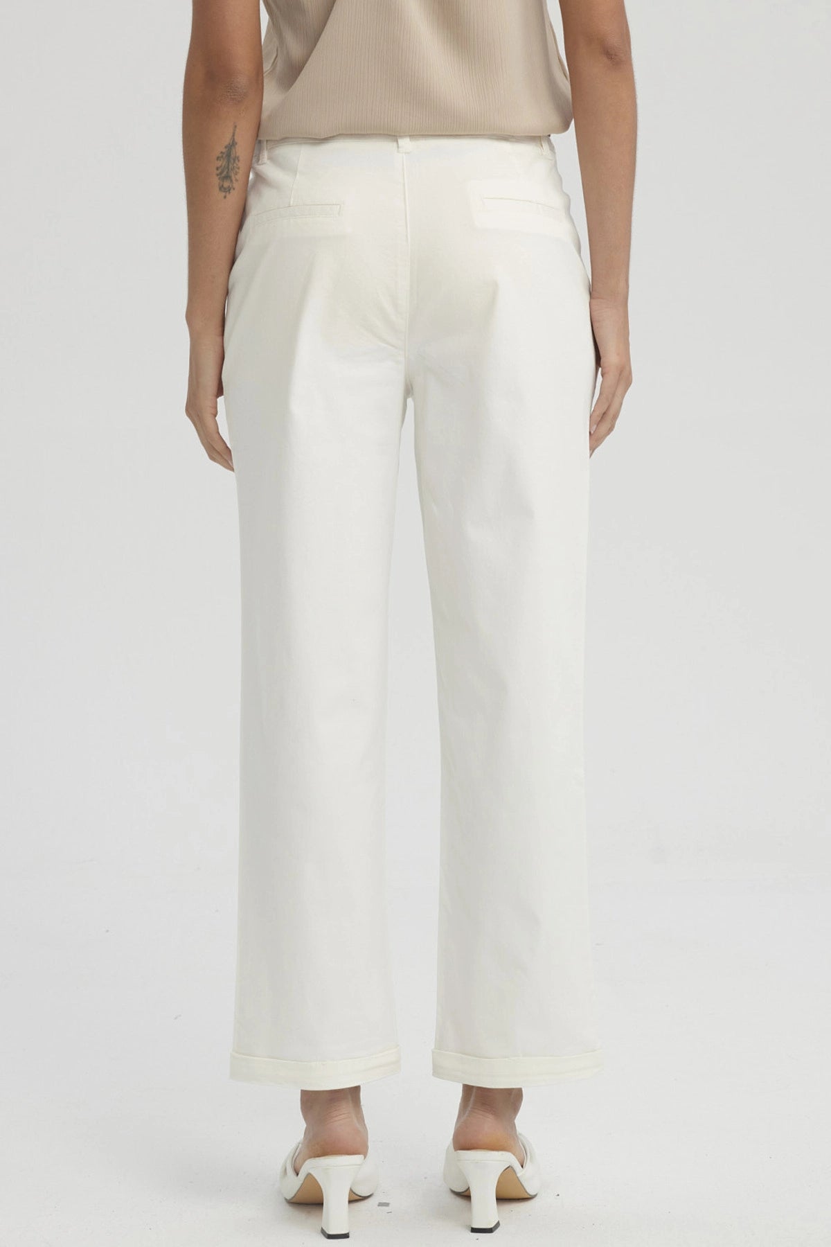 Pantalón Mujer Sastrero Cinturón Pu Crema