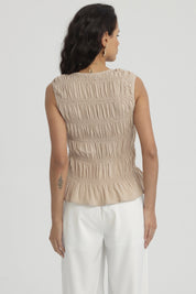 Blusa Mujer Lazos Delanteros Beige Claro