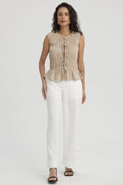 Blusa Mujer Lazos Delanteros Beige Claro