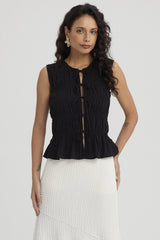 Blusa Mujer Lazos Delanteros Negro