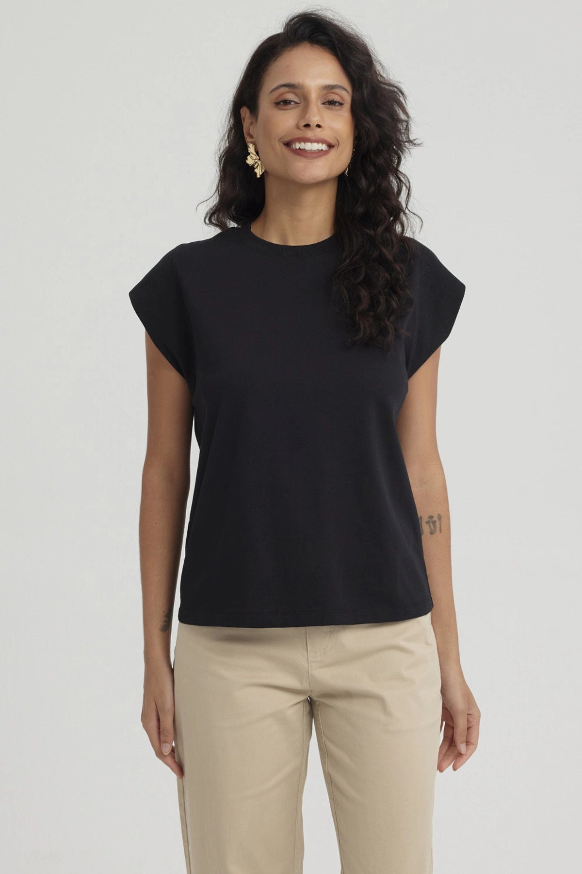 Polera Mujer Aplicación Rib Negro