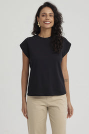 Polera Mujer Aplicación Rib Negro