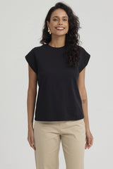 Polera Mujer Aplicación Rib Negro