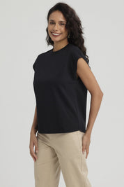 Polera Mujer Aplicación Rib Negro