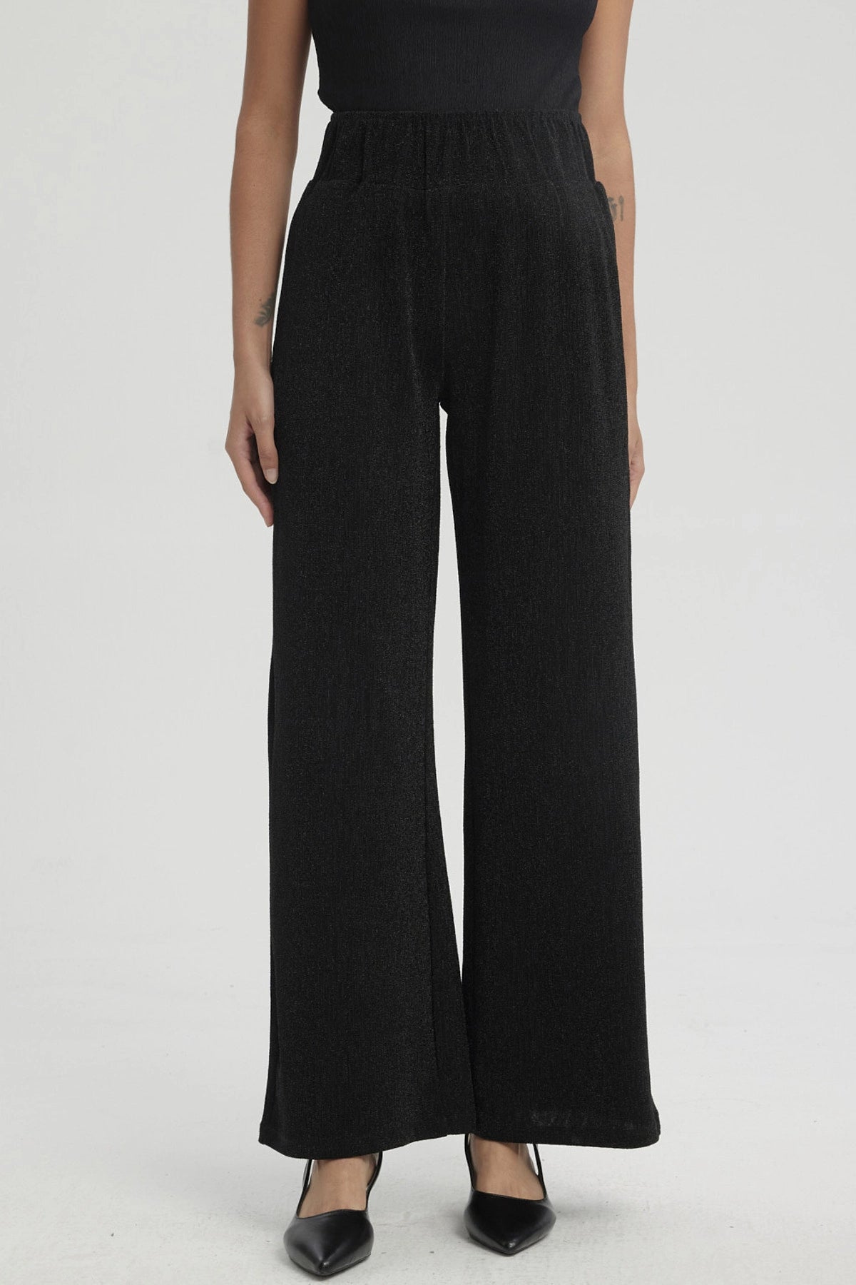 Pantalón Mujer Palazzo Pretina Ancha Negro